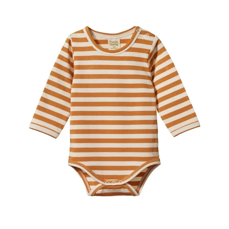 Nature Baby Stretch Jersey L/S Bodysuit - Straw Sea Stripe