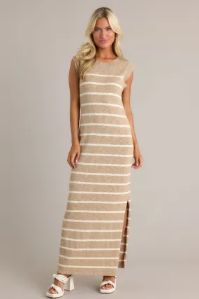 Neutral Grace Taupe Stripe Sleeveless Maxi Dress