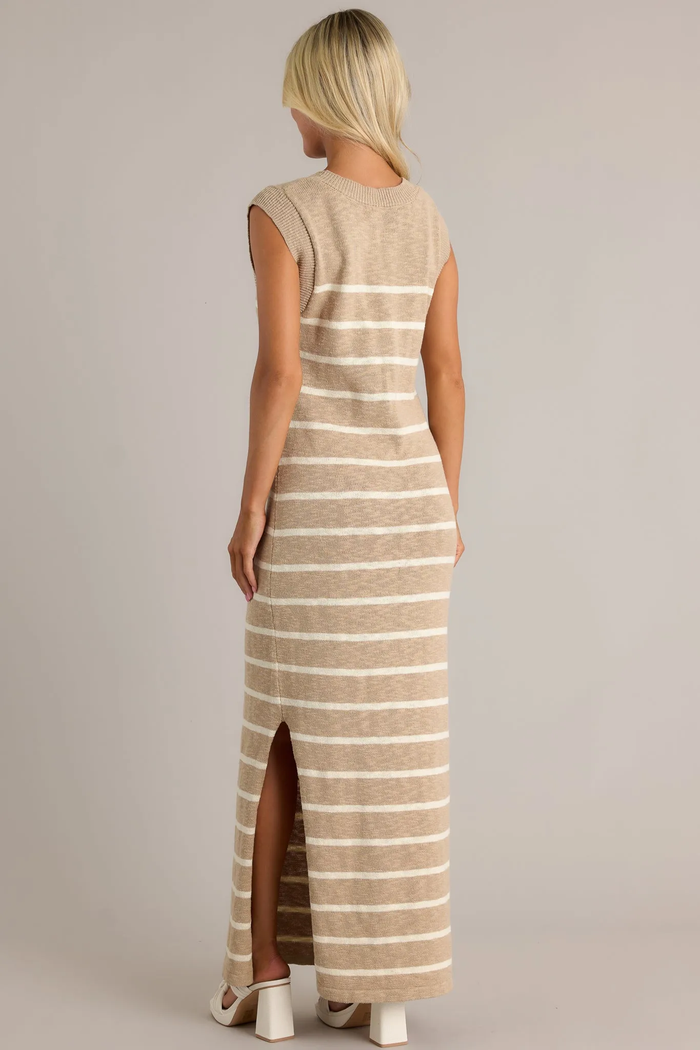 Neutral Grace Taupe Stripe Sleeveless Maxi Dress