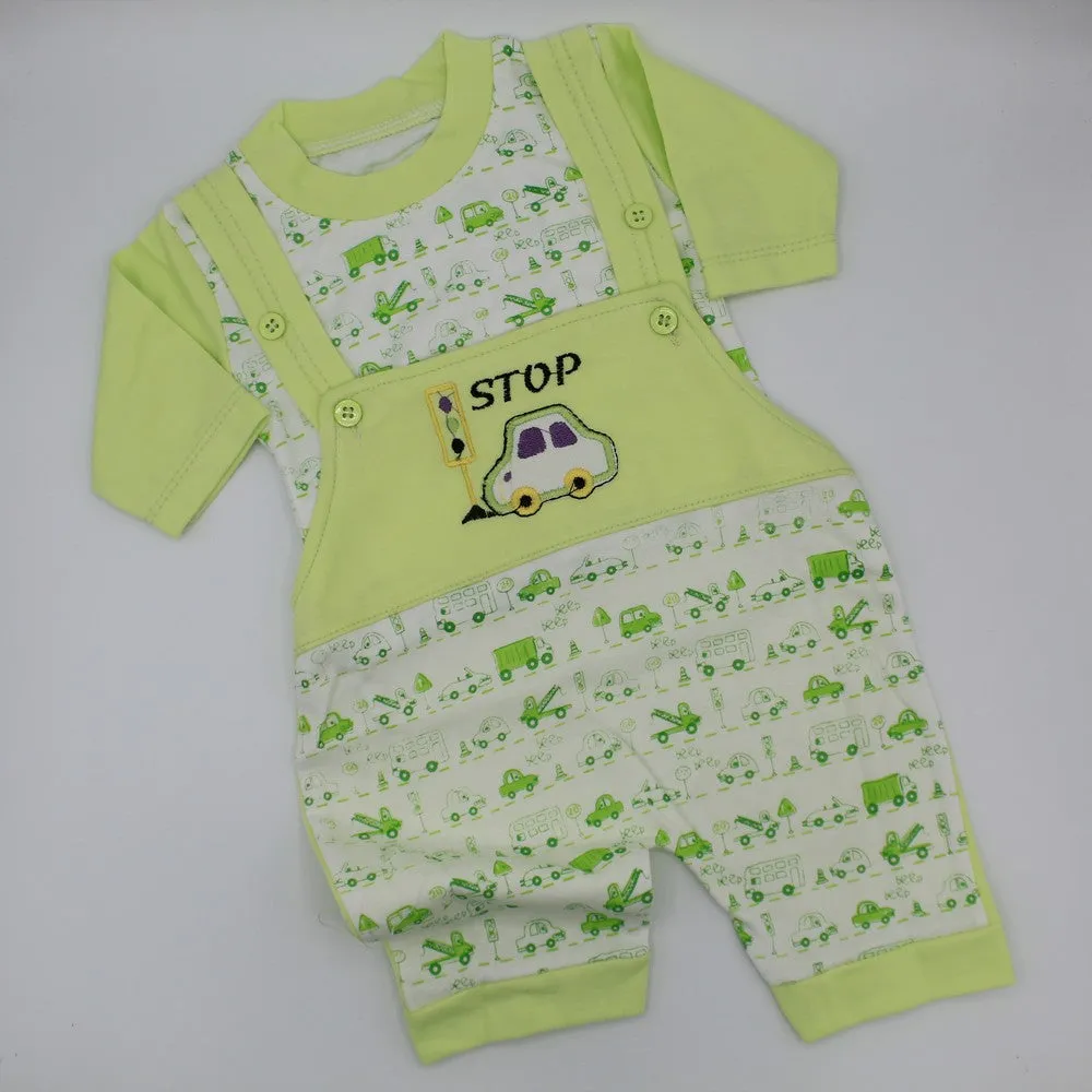 Newborn Bodysuit Car Printer Dungaree Romper with Shirt 0-3 Months