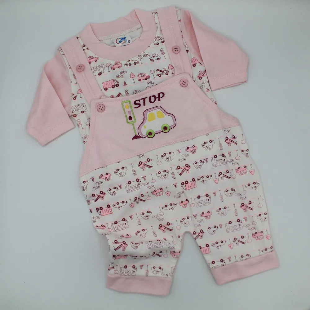 Newborn Bodysuit Car Printer Dungaree Romper with Shirt 0-3 Months