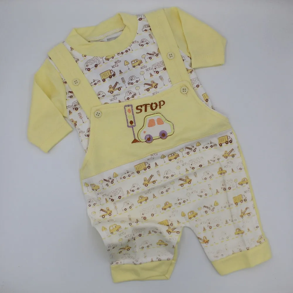 Newborn Bodysuit Car Printer Dungaree Romper with Shirt 0-3 Months