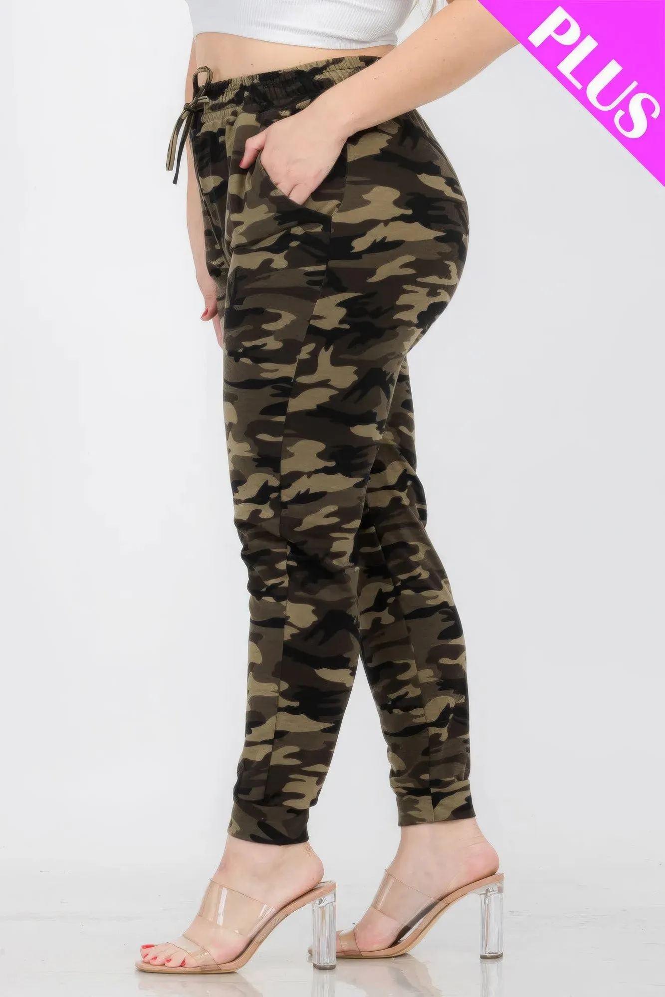 NicholesGifts Plus Size Women French Terry Camo Print Joggers