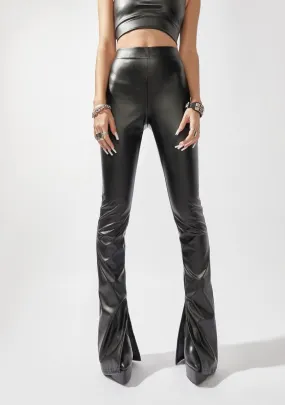 Night See Me Trending Vegan Leather Slit Pants