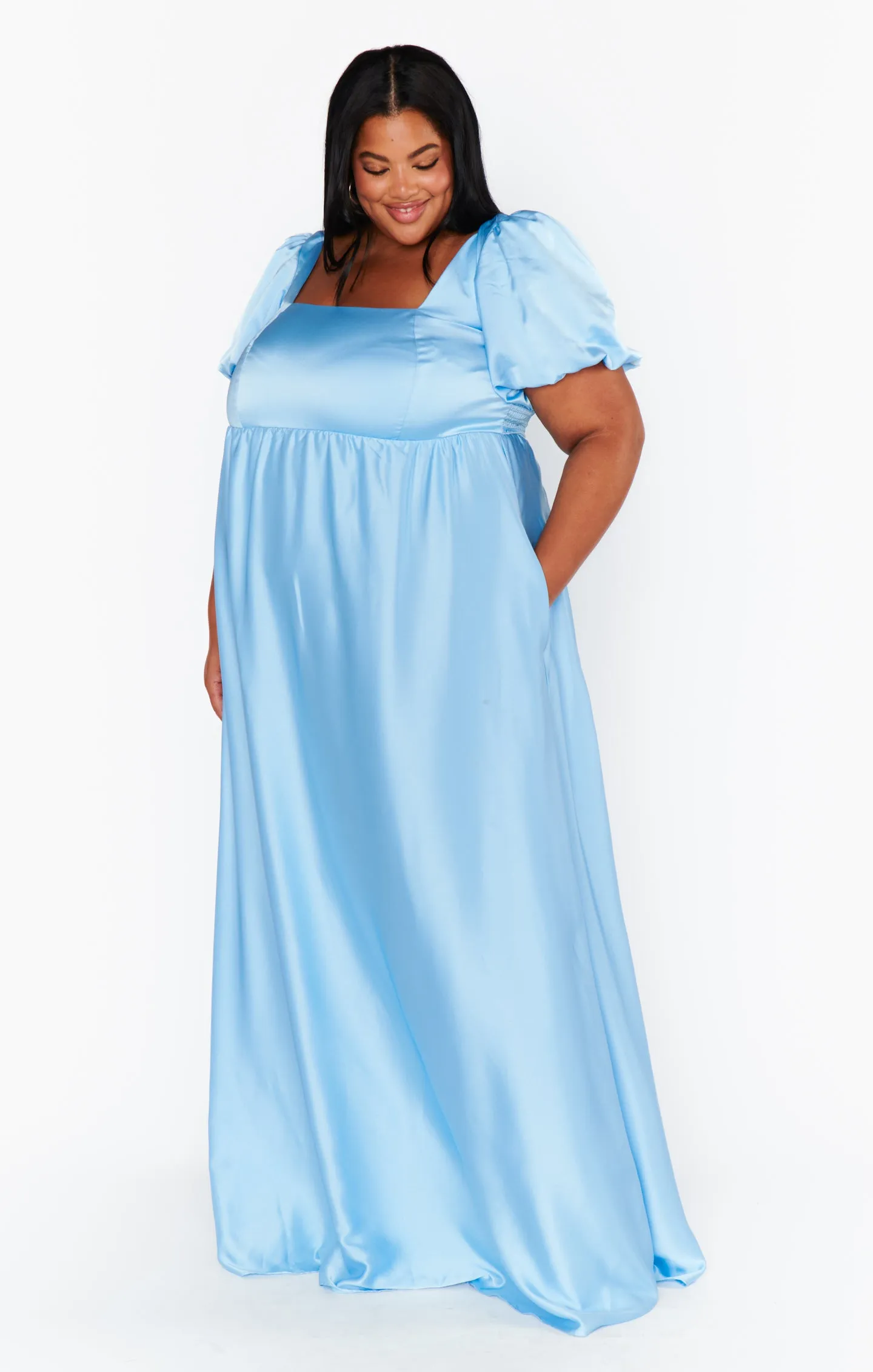 Nora Maxi Dress ~ Baby Blue Luxe Satin