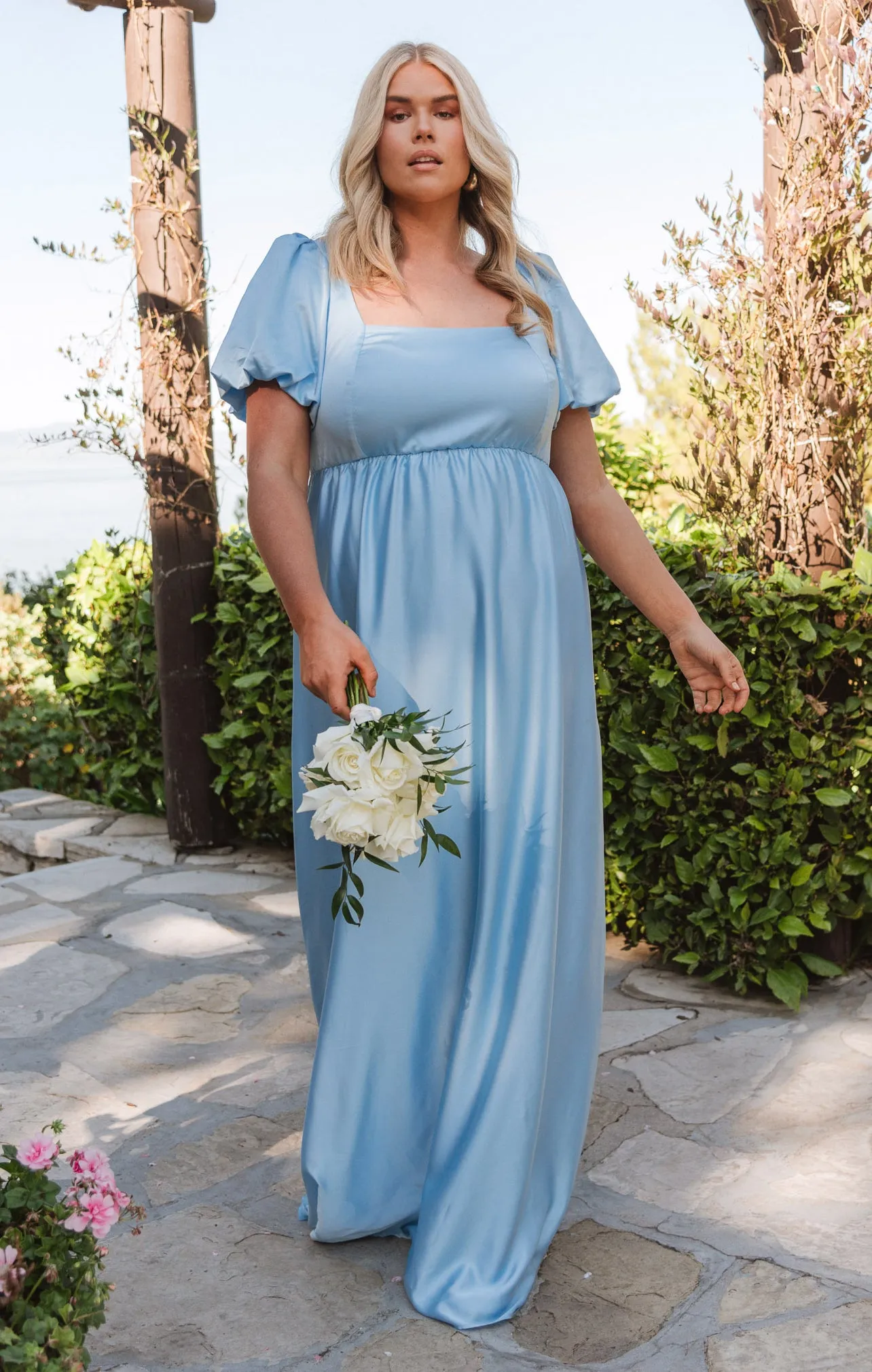 Nora Maxi Dress ~ Baby Blue Luxe Satin