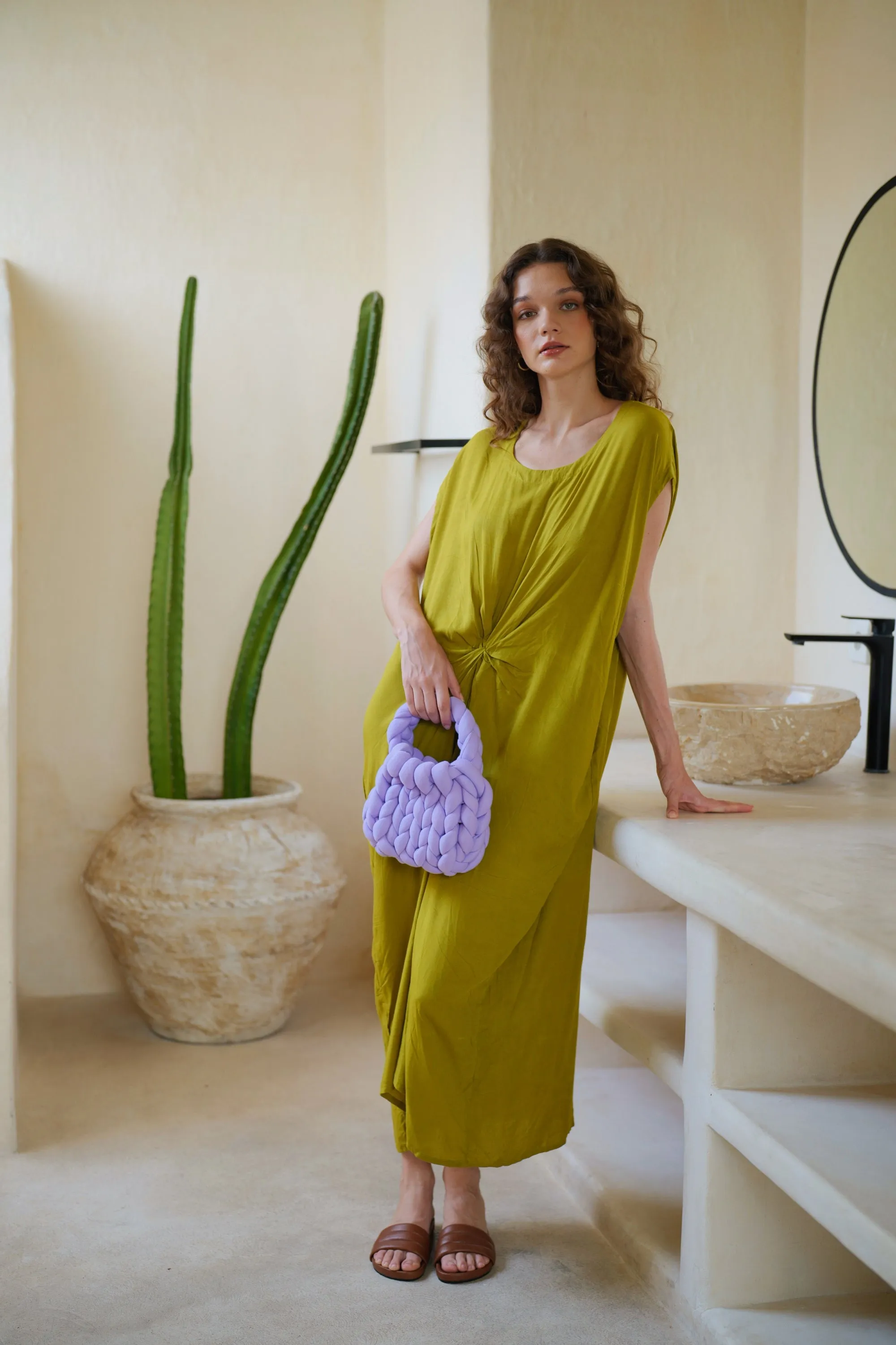 Nova Kaftan Dress in Lime Green