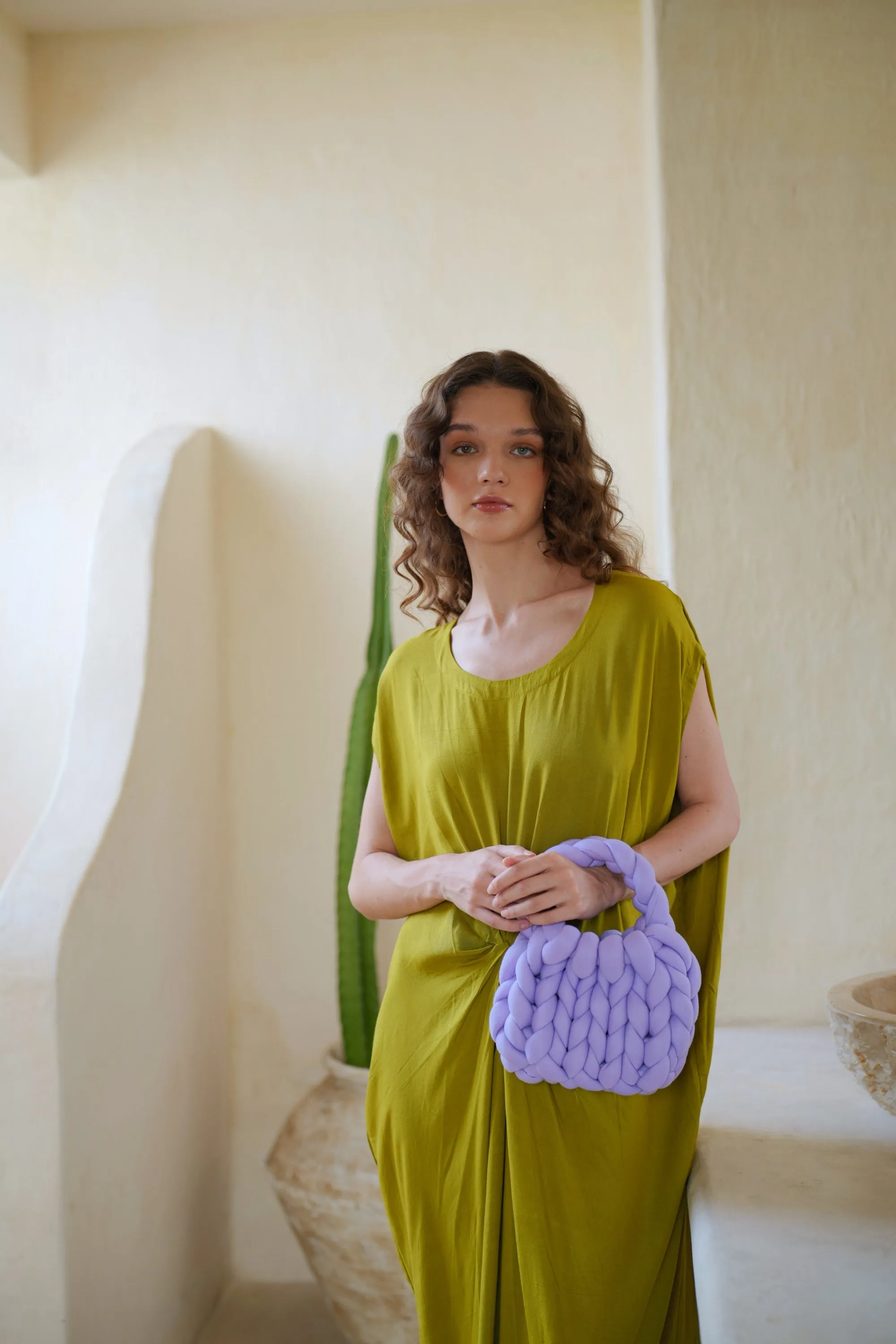 Nova Kaftan Dress in Lime Green