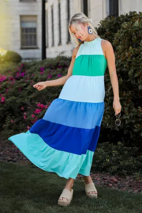 Ocean Skies Color Block Maxi Dress