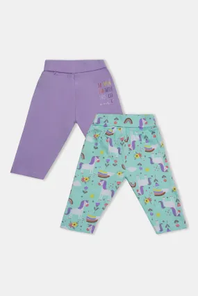 Oh Baby Cotton Interlock Knit Animal Print Pant Pack Of - 2 - Lilac & Assorted - Tr05