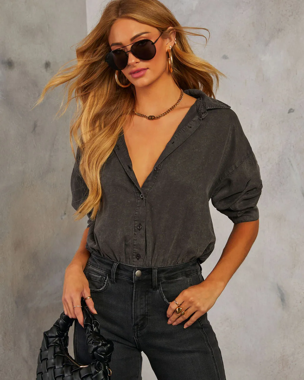 On The Clock Button Down Bodysuit