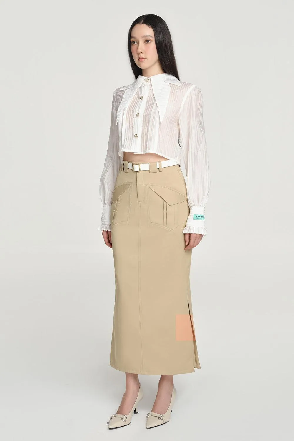 Origami Khaki Maxi Skirt