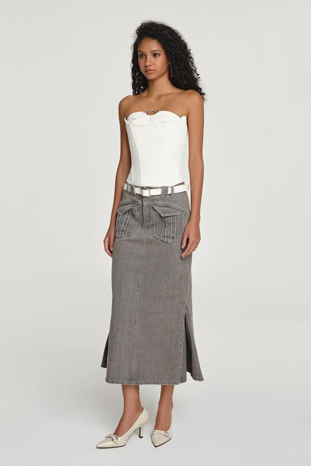 Origami Khaki Maxi Skirt