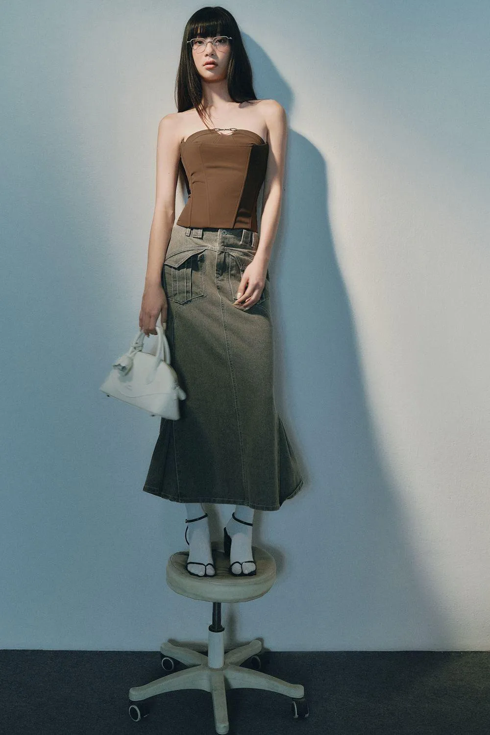 Origami Khaki Maxi Skirt