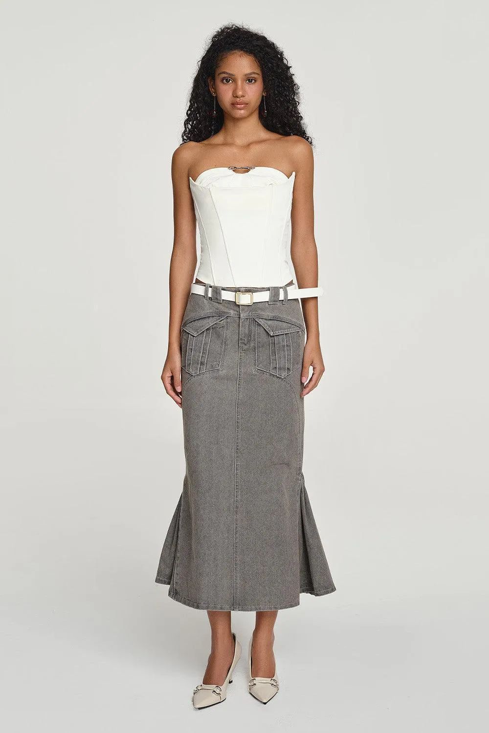 Origami Khaki Maxi Skirt