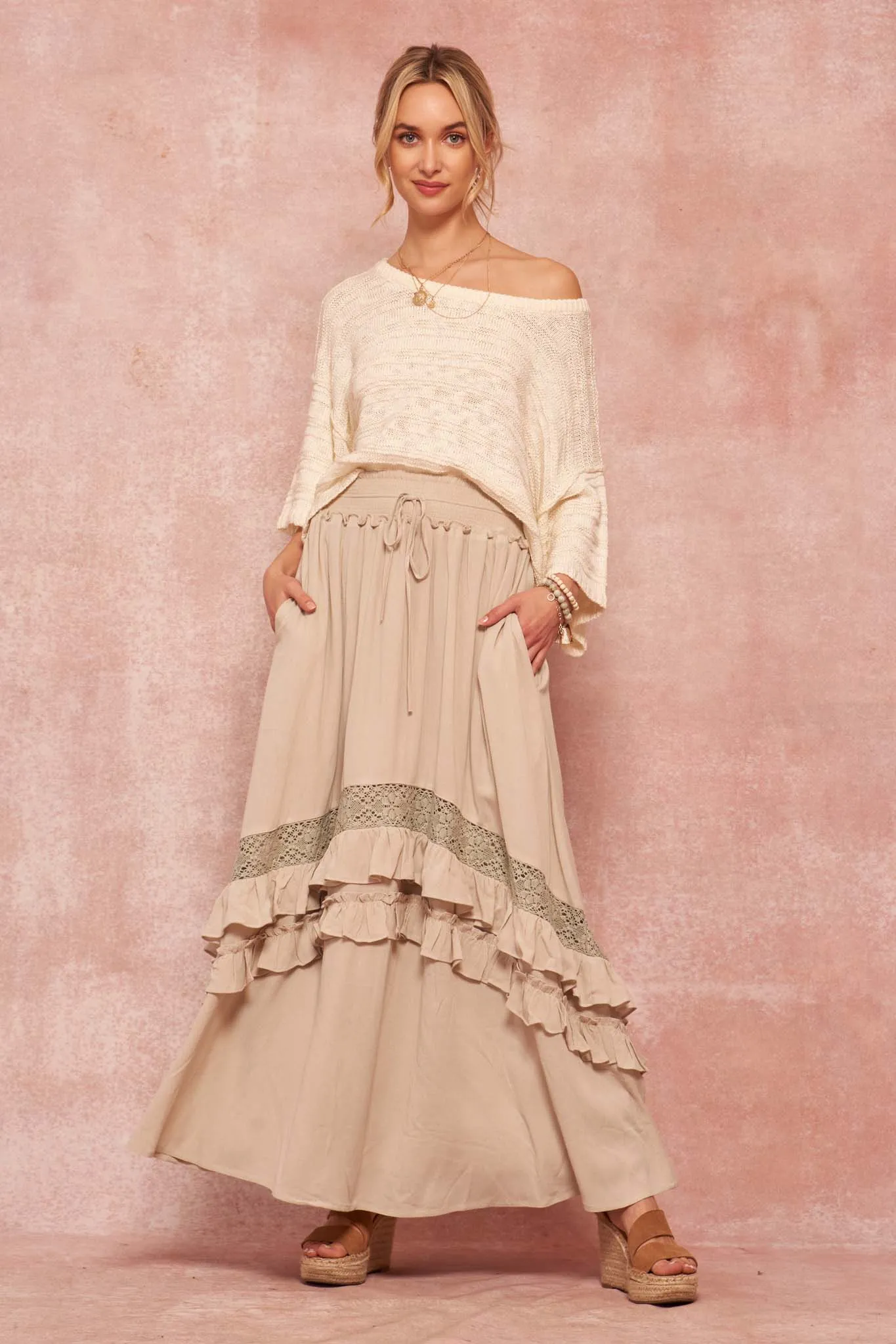 Over Yonder Ruffled Lace-Trimmed Prairie Skirt