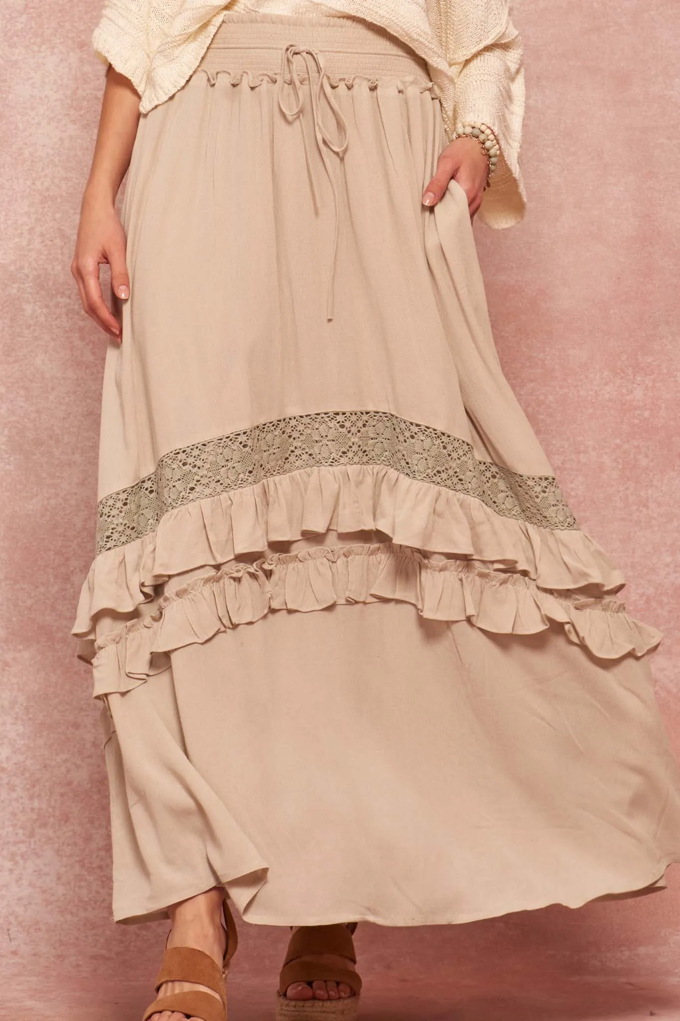 Over Yonder Ruffled Lace-Trimmed Prairie Skirt