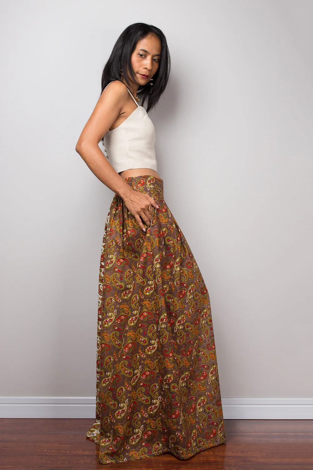 Paisley maxi skirt,  Boho Skirt, Paisley Skirt, Maxi Skirt, Two tone skirt