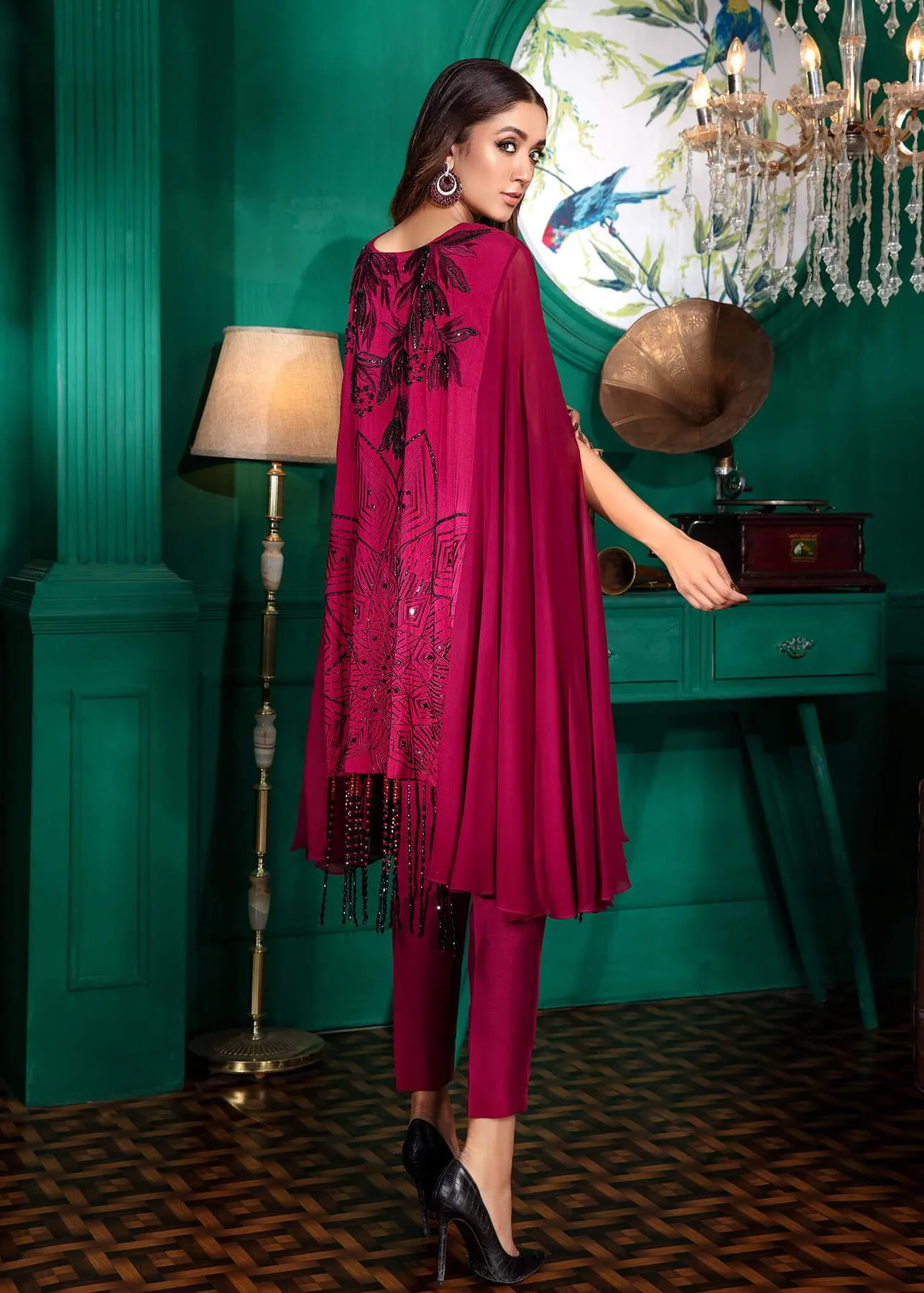 Pakistani Cap Style Shirt Dress in Maroon Shade #WN16