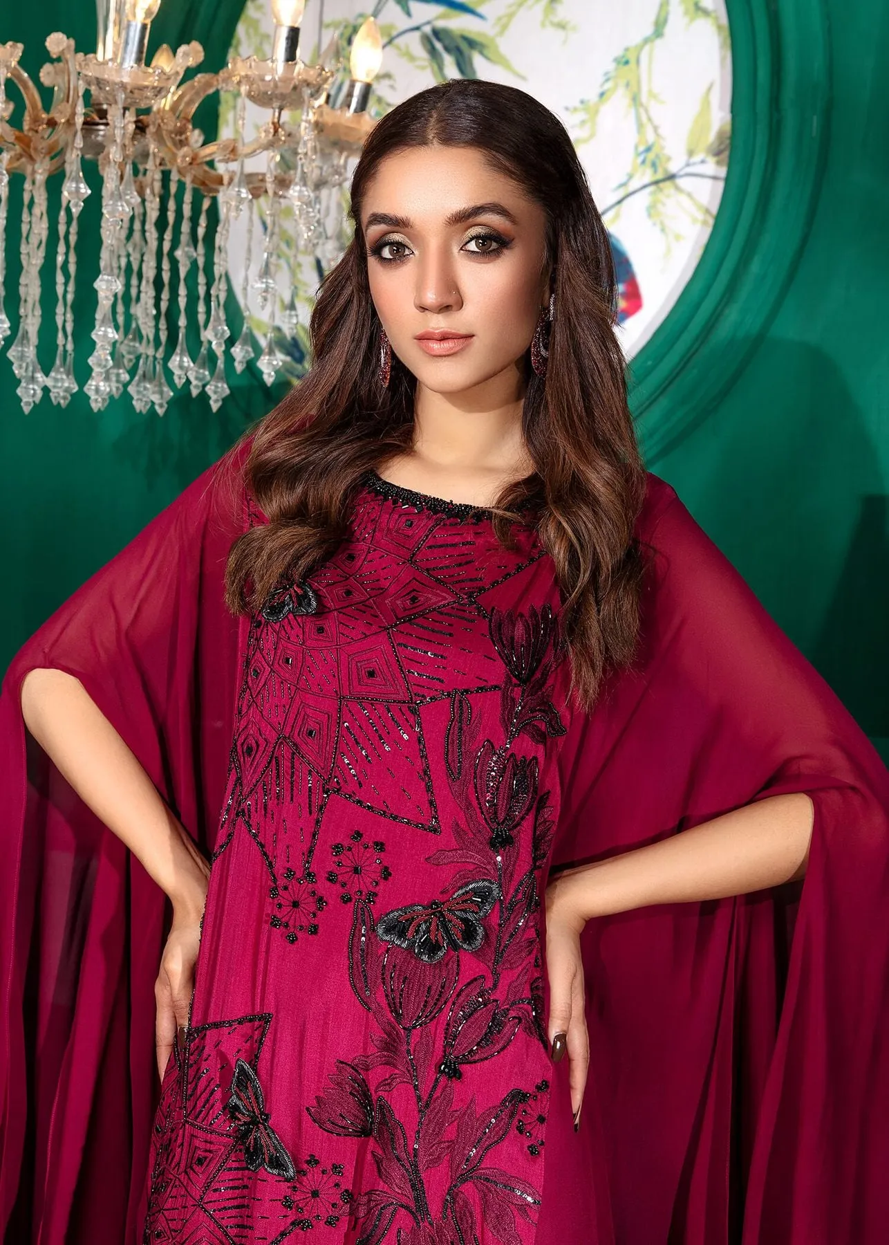 Pakistani Cap Style Shirt Dress in Maroon Shade #WN16