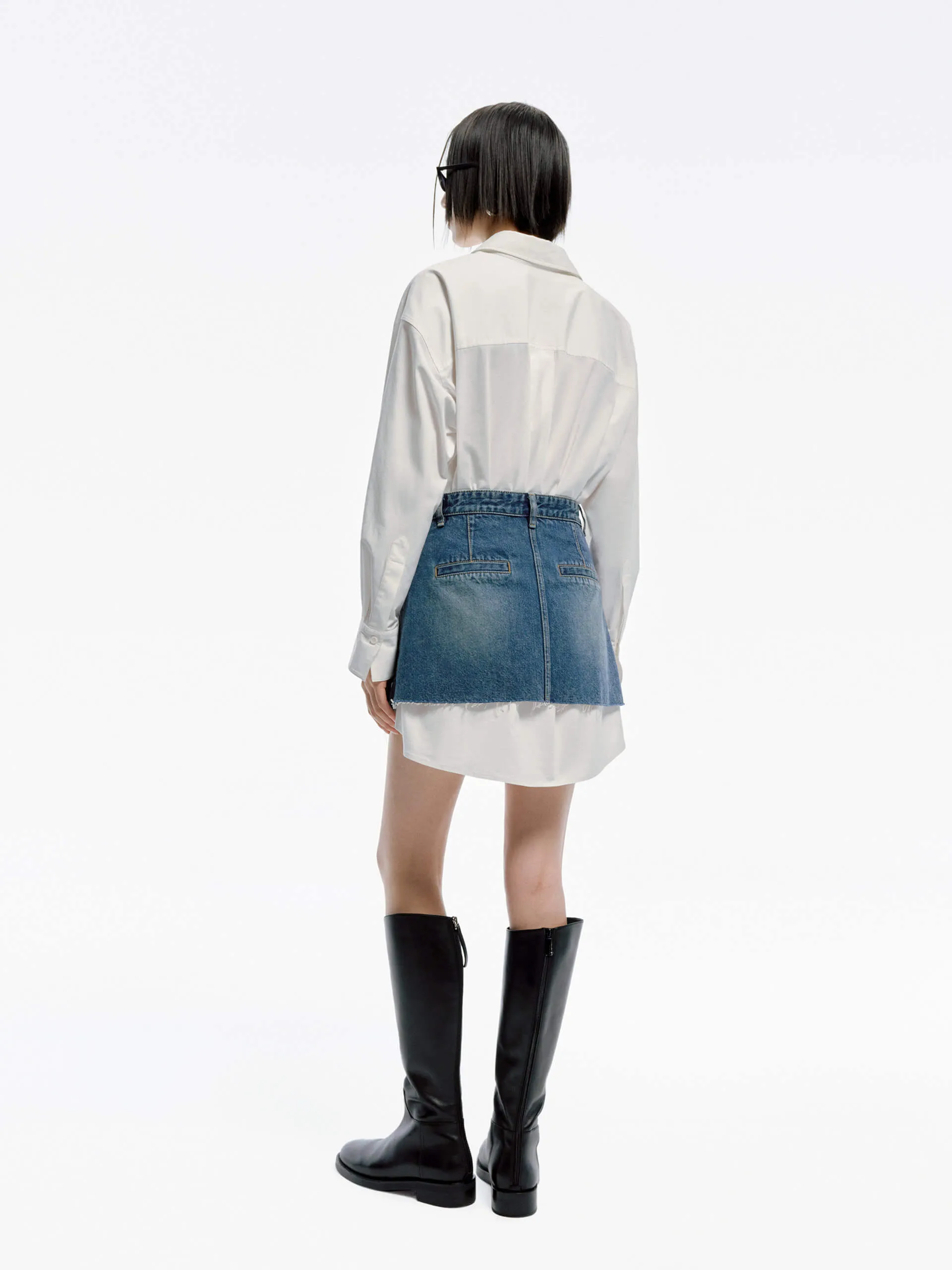 Paneled Denim Shirt Dress