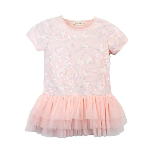 Pink 3D Butterfly Tulle Dress