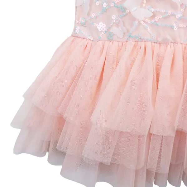 Pink 3D Butterfly Tulle Dress