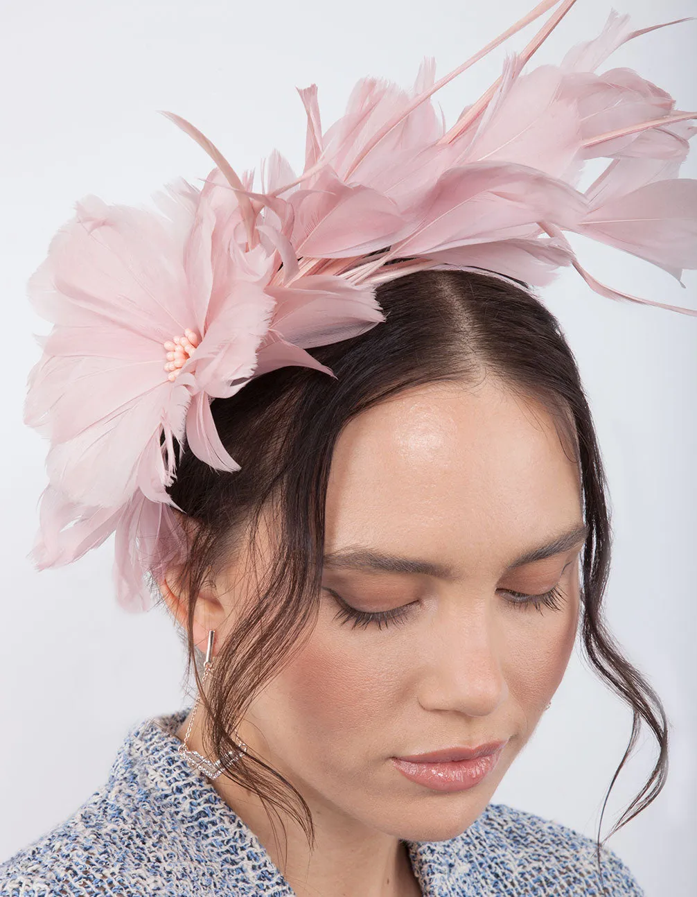 Pink Cluster Flower and Feather Fascinator