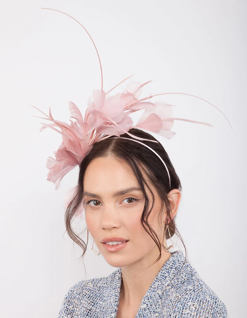 Pink Cluster Flower and Feather Fascinator