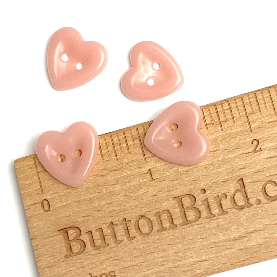 Pink Porcelain Heart Buttons, 2 Holes 5/8" Dimensional Ceramic Shiny Pack of Four   # LP-82