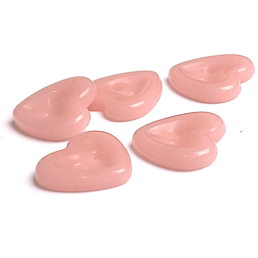 Pink Porcelain Heart Buttons, 2 Holes 5/8" Dimensional Ceramic Shiny Pack of Four   # LP-82