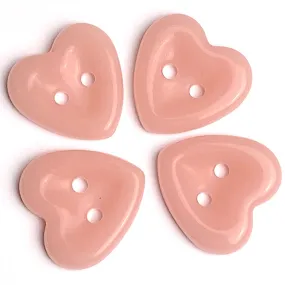 Pink Porcelain Heart Buttons, 2 Holes 5/8" Dimensional Ceramic Shiny Pack of Four   # LP-82