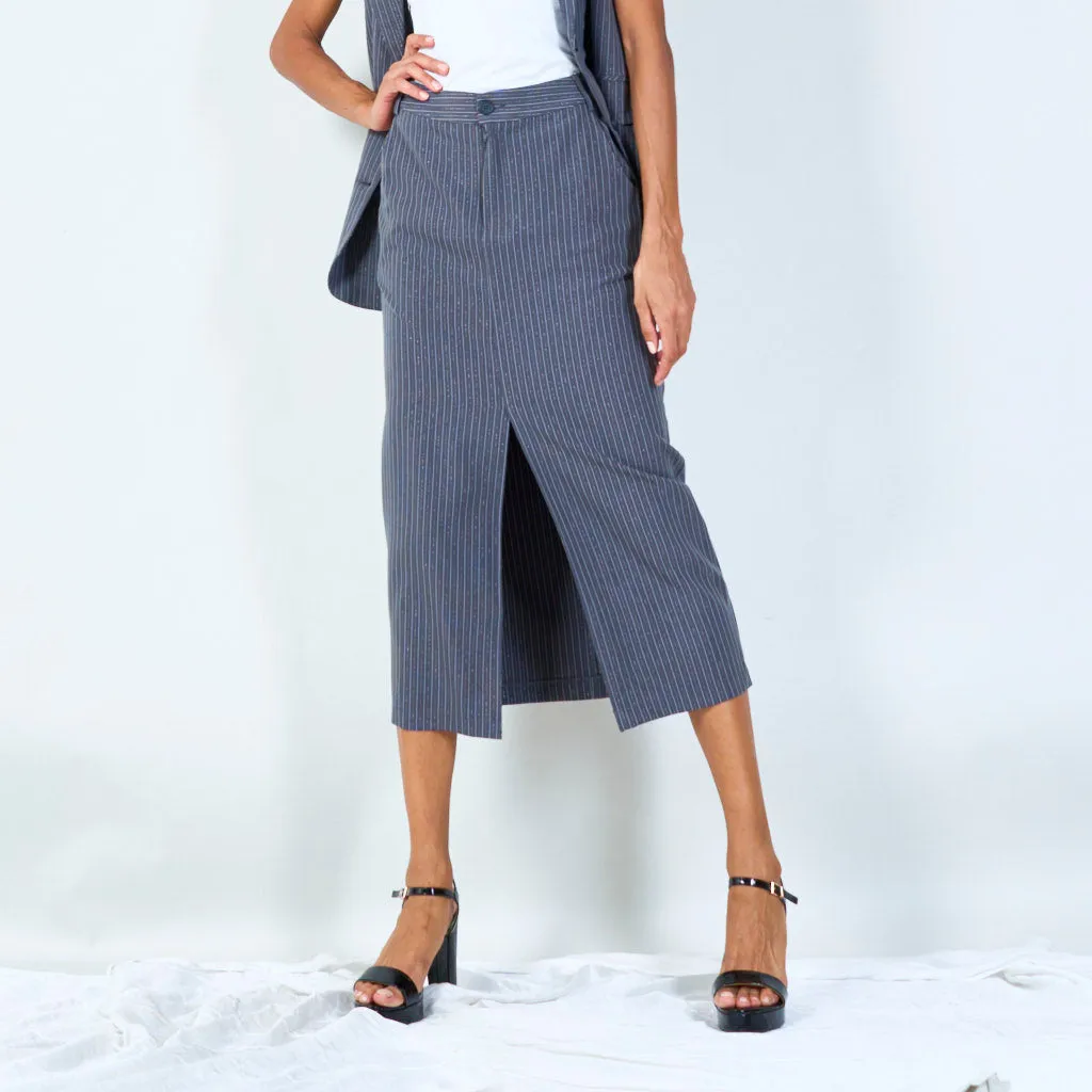 Pinstripe pencil skirt with front slit wholesale