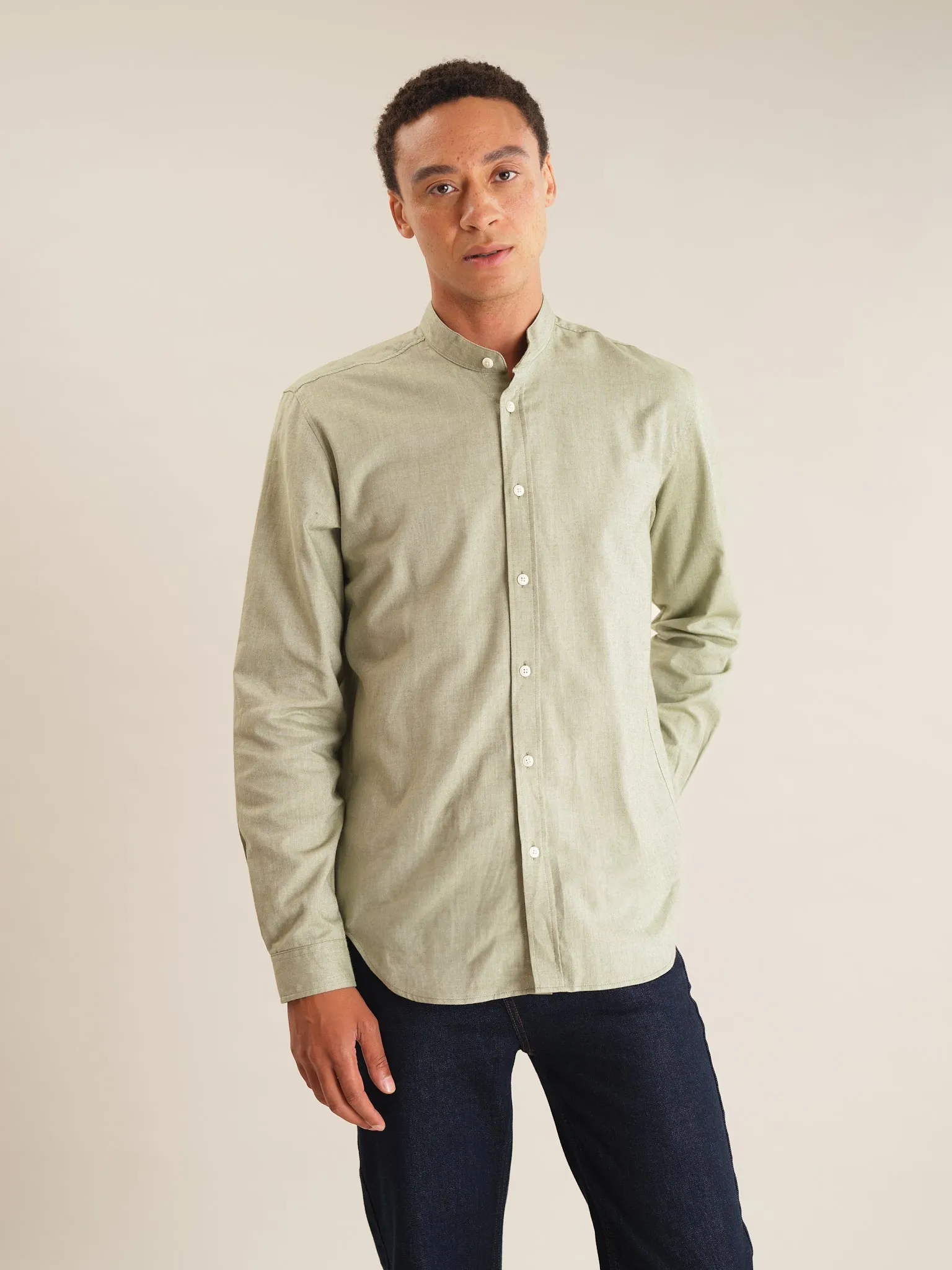 Pistachio Cotton Cashmere Grandad Shirt