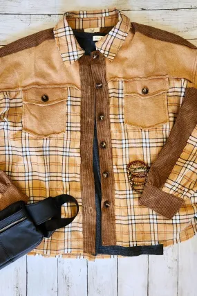 Plaid Mixed Corduroy Shacket