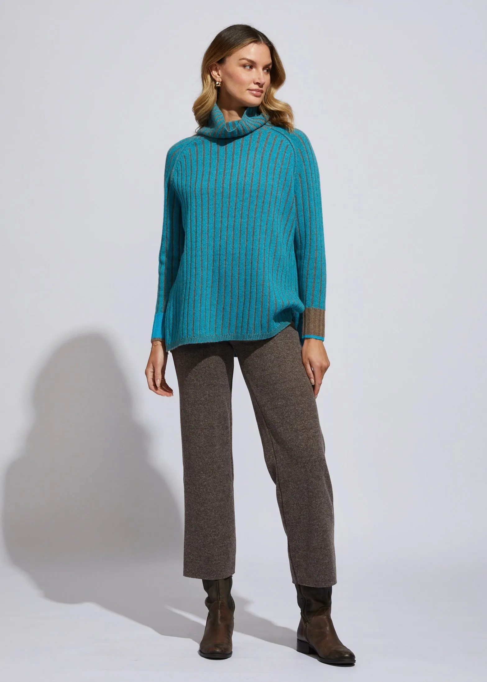 Plaited Rollneck Jumper Aqua