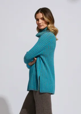 Plaited Rollneck Jumper Aqua