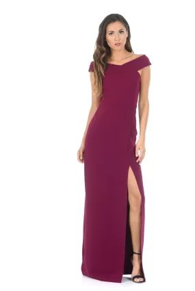 Plum Off The Shoulder Side Split Maxi Dress