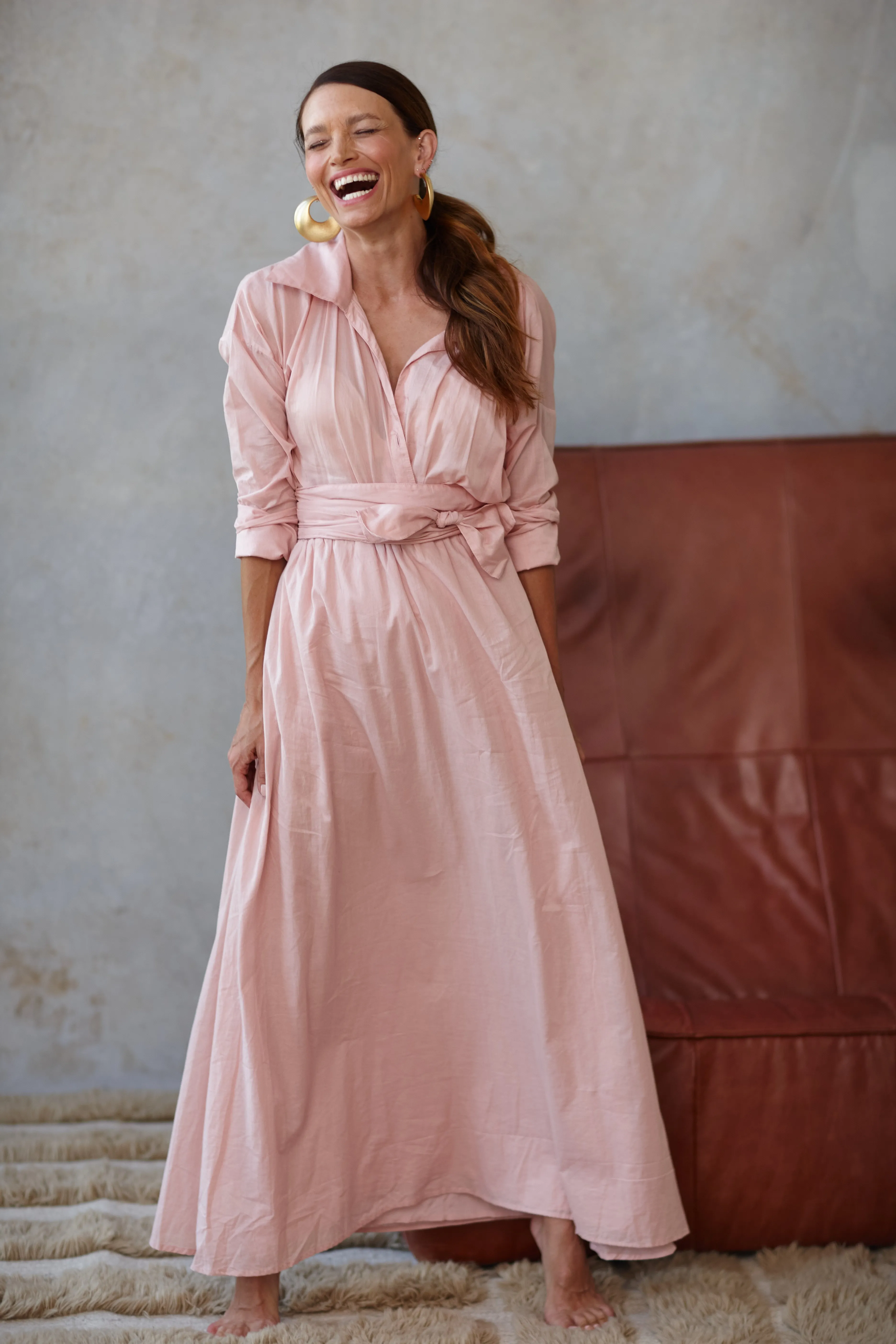 Poppy Long Shirt Dress in Dusty Pink