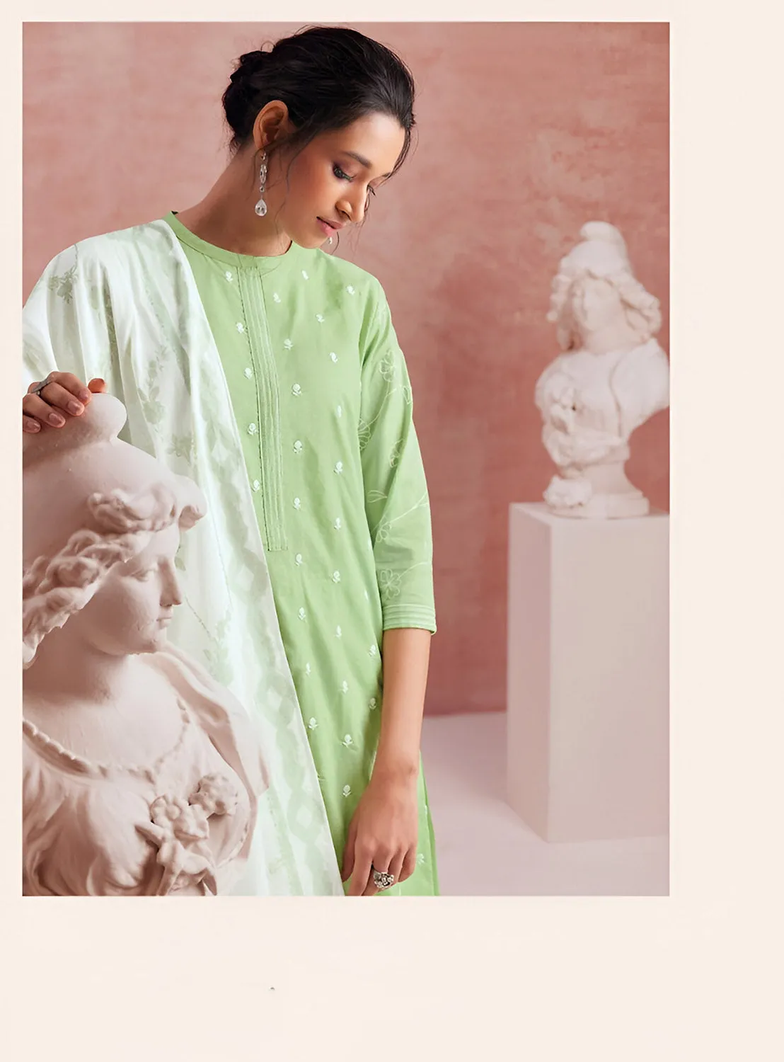 Pure Cotton Green Unstitched Suit Dress Material for Women