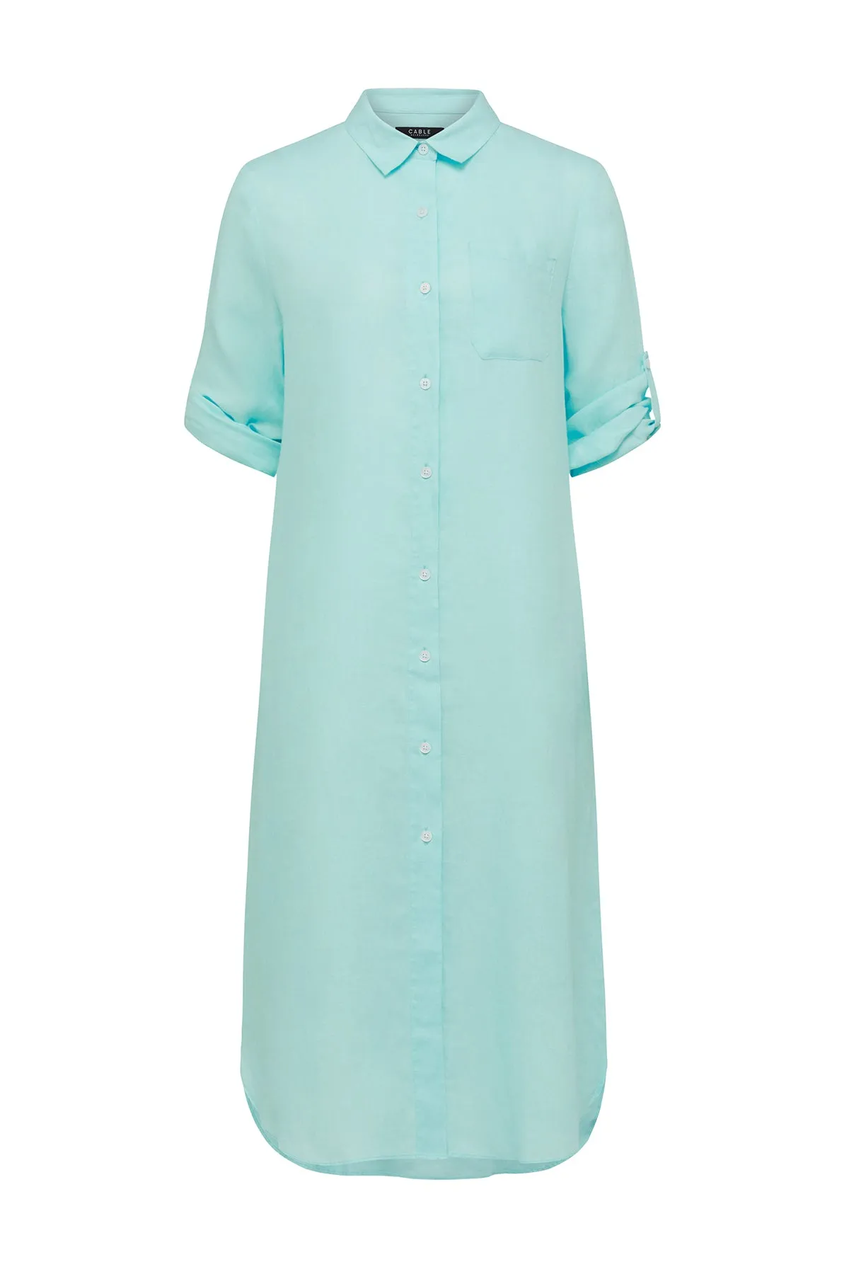 Pure Linen Shirt Dress - Aqua