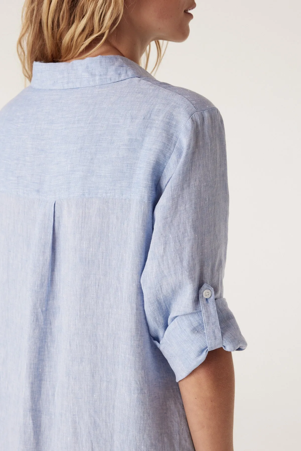 Pure Linen Shirt Dress - Blue Marle