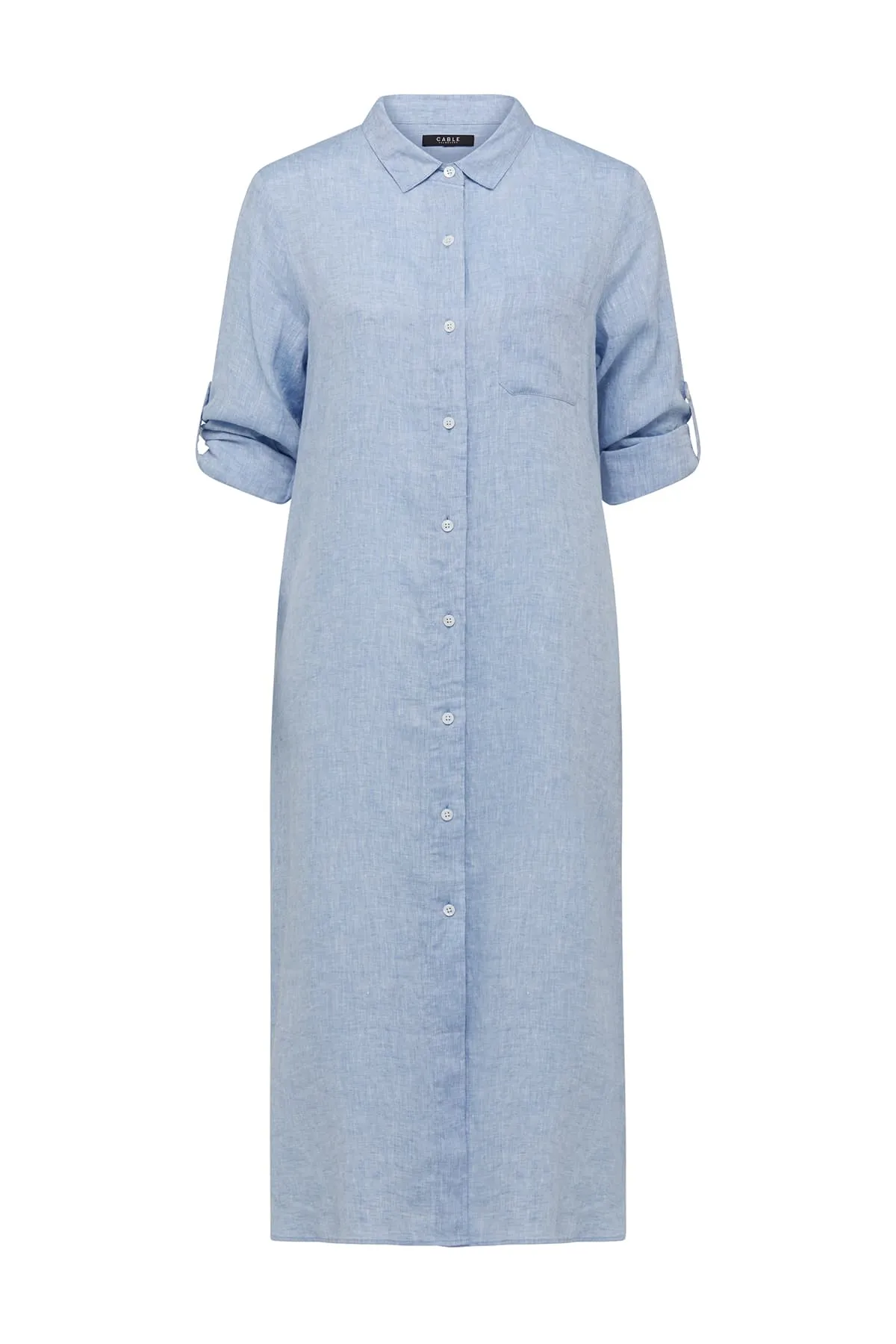 Pure Linen Shirt Dress - Blue Marle