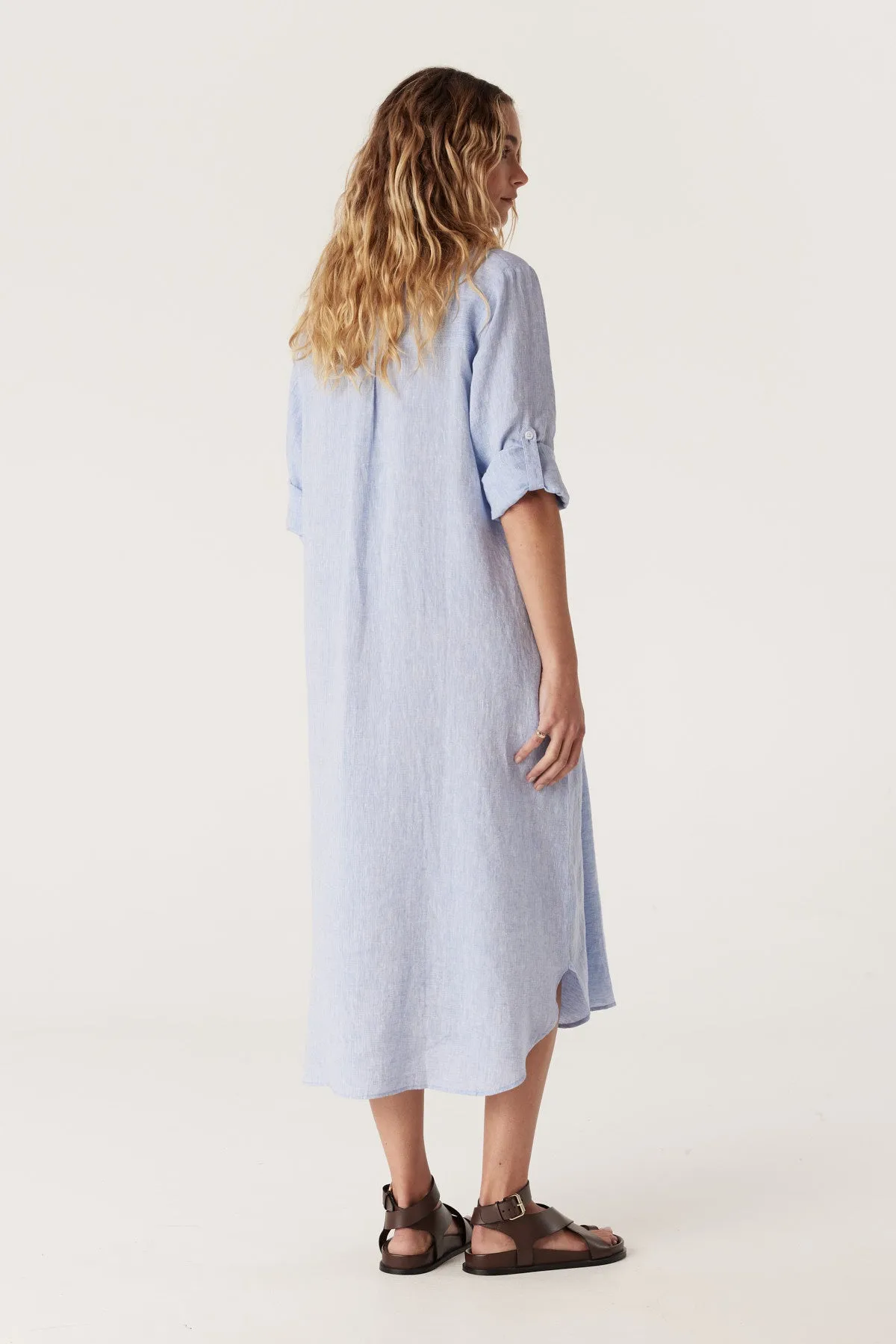 Pure Linen Shirt Dress - Blue Marle