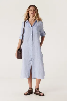 Pure Linen Shirt Dress - Blue Marle