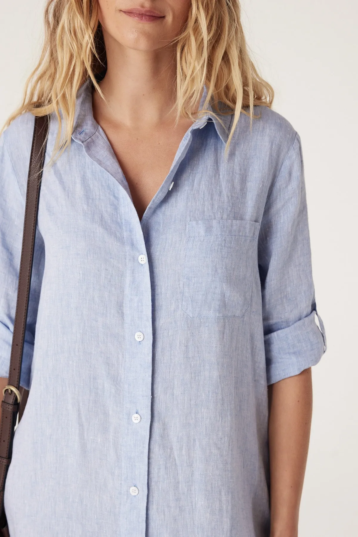 Pure Linen Shirt Dress - Blue Marle