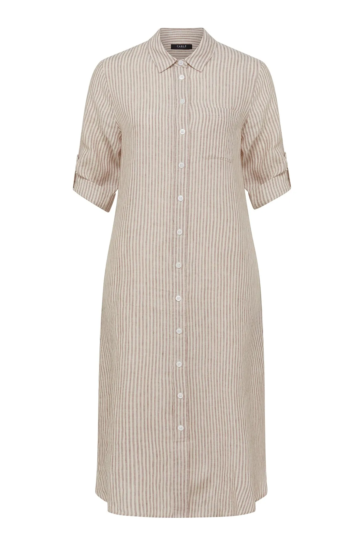 Pure Linen Shirt Dress - Natural Stripe