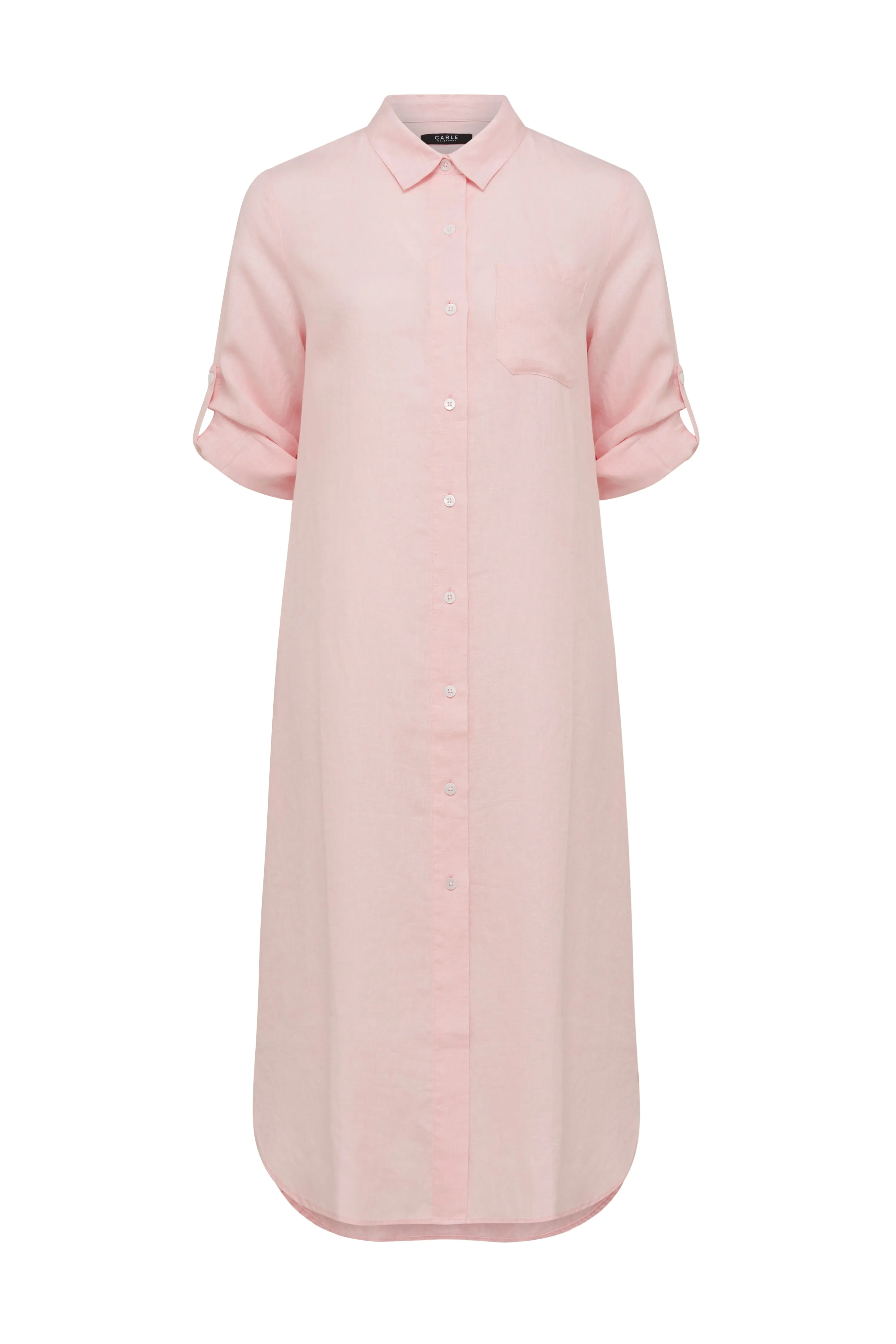 Pure Linen Shirt Dress - Pink