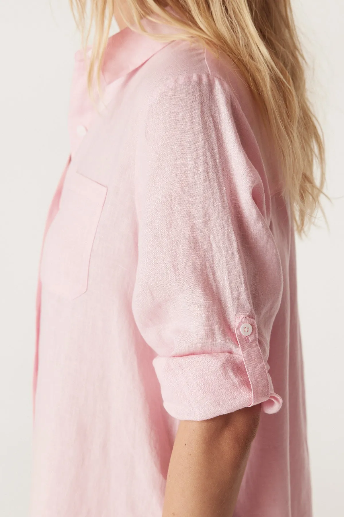 Pure Linen Shirt Dress - Pink