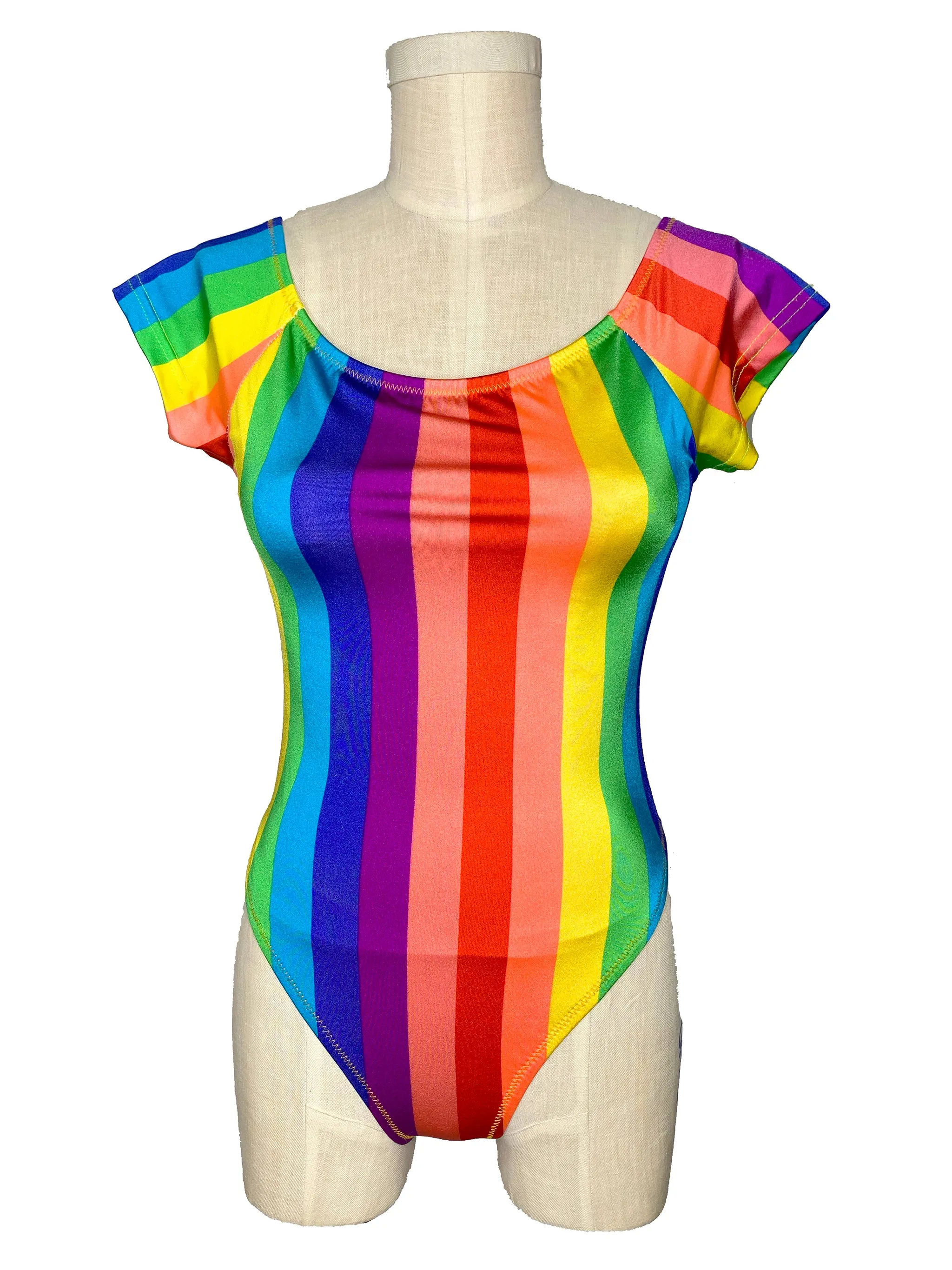 Rainbow Stripe Off Shoulder Bodysuit (Medium)